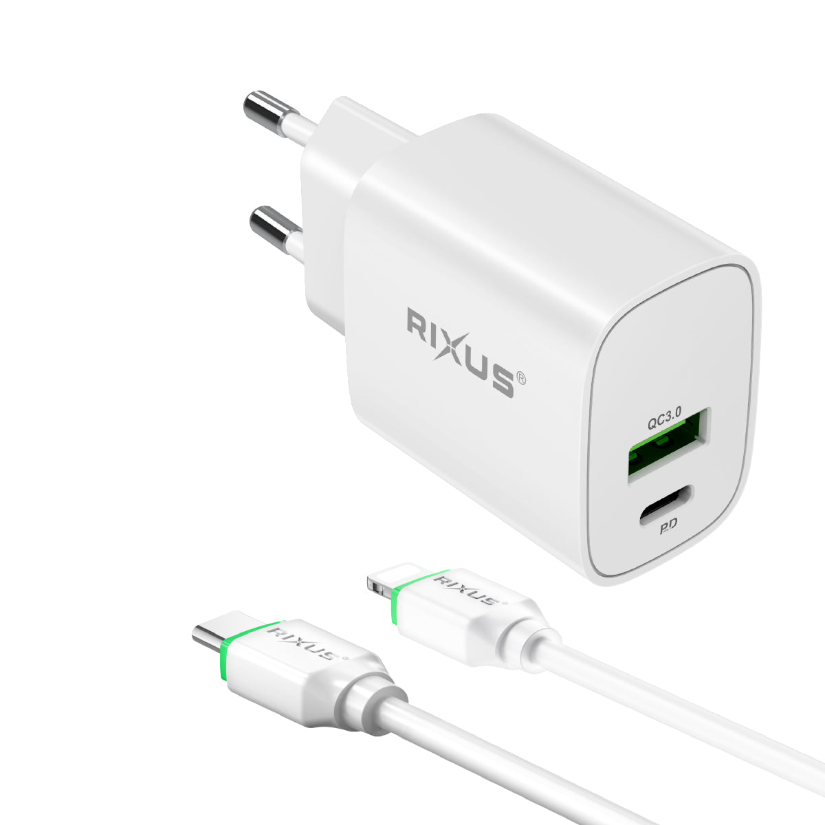 Rixus RX90L Adapter With USB-C To Lighting Cable 1m 20W White