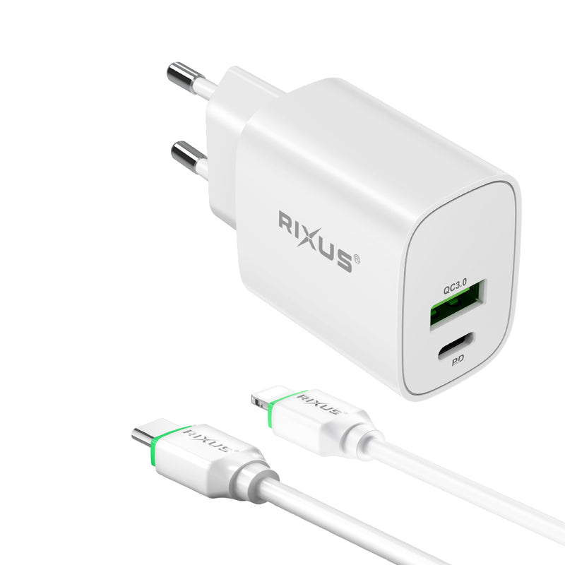 Rixus RX90L Adapter With USB-C To Lighting Cable 1m 20W White