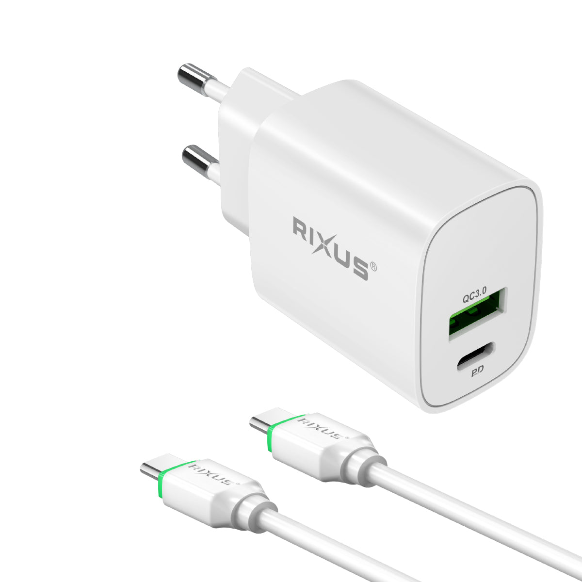Rixus RX90CC Adapter With USB-C To USB-C Cable 1m 20W White