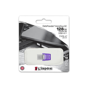 Kingston 128GB DataTraveler MicroDuo 3C 200MB/s Dual USB-A And USB-C Flash Drive Silver