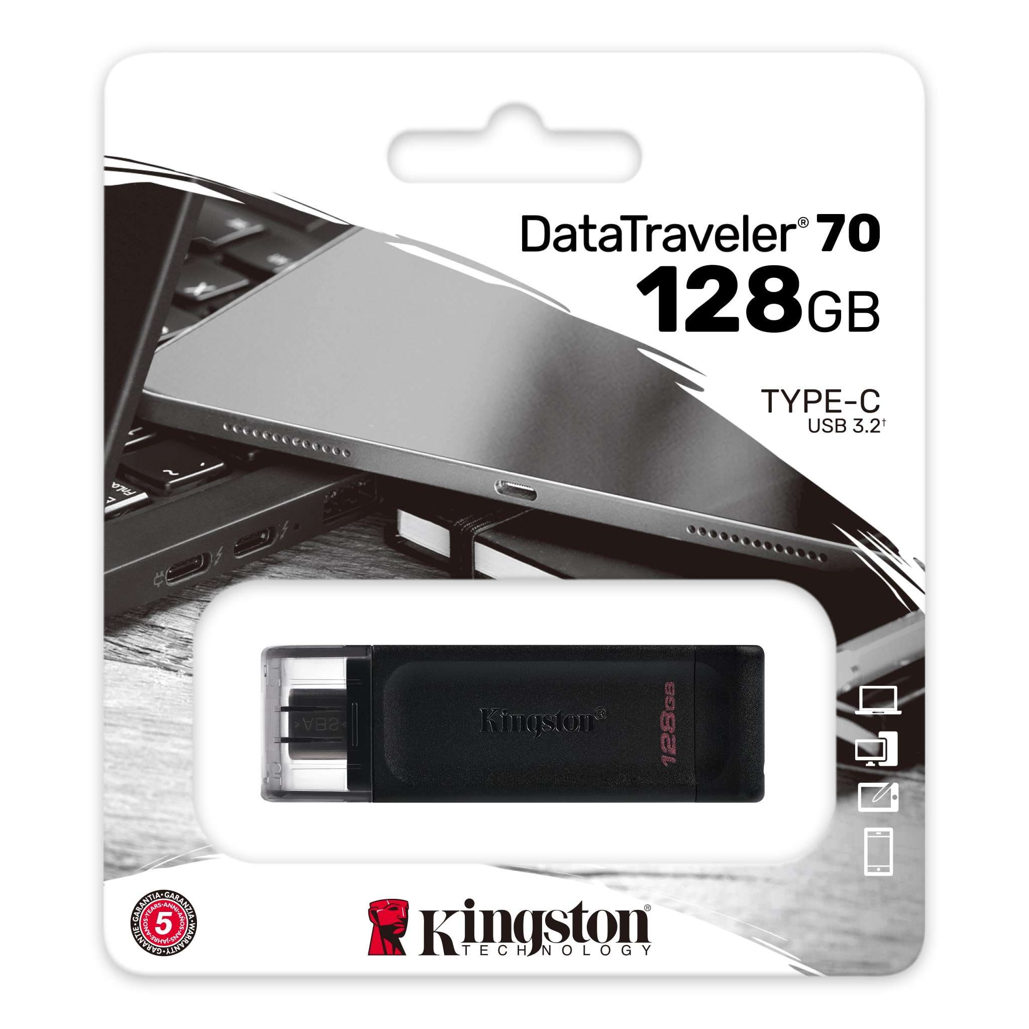 Kingston 128GB DataTraveler 70 USB-C 3.2 Gen 1 Flash Drive Black