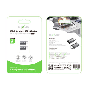 Rixus RXOTG04 USB-C To Micro OTG Adapter Space Gray (2-Pack)