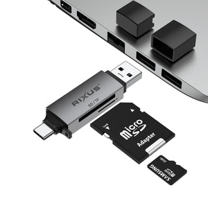 Rixus RXCR02 4 in 1 USB 3.0, USB-C To SD/TF Card Reader Space Gray