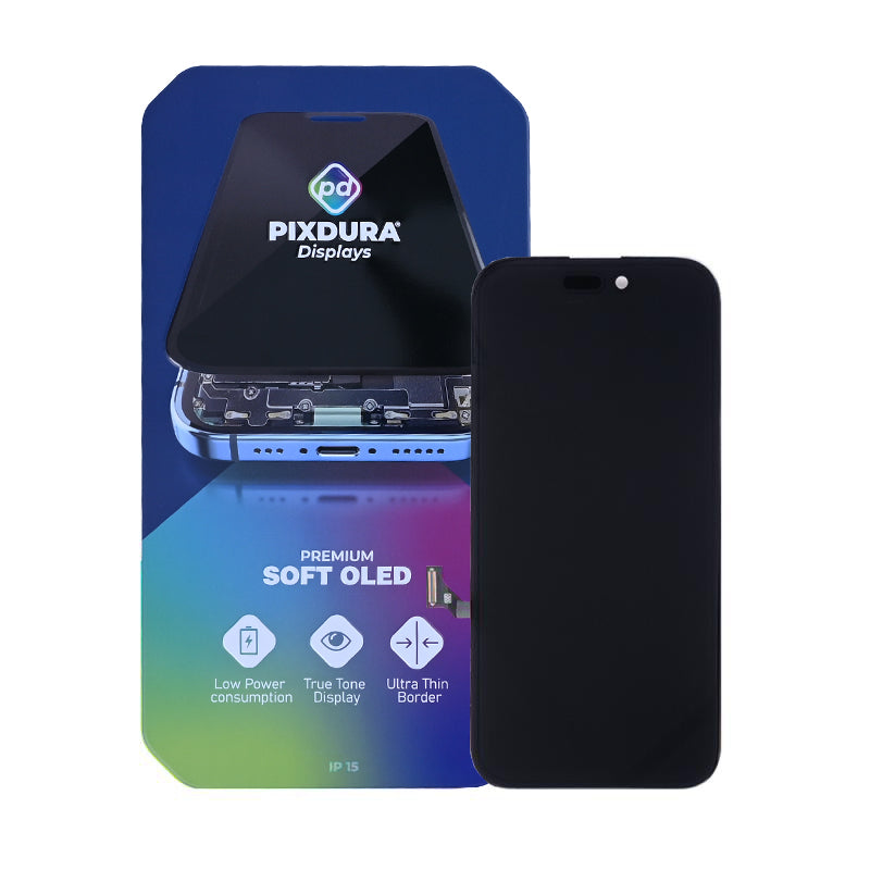 PIXDURA For Apple iPhone 15 Display And Digitizer Soft-OLED Premium (IC Removable) (90Hz)