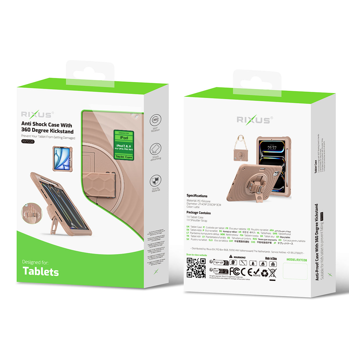 Rixus RXTC08 Anti Shock Case For Apple iPad 7, 8, 9 10.2 inch (2019, 2020, 2021) Latte