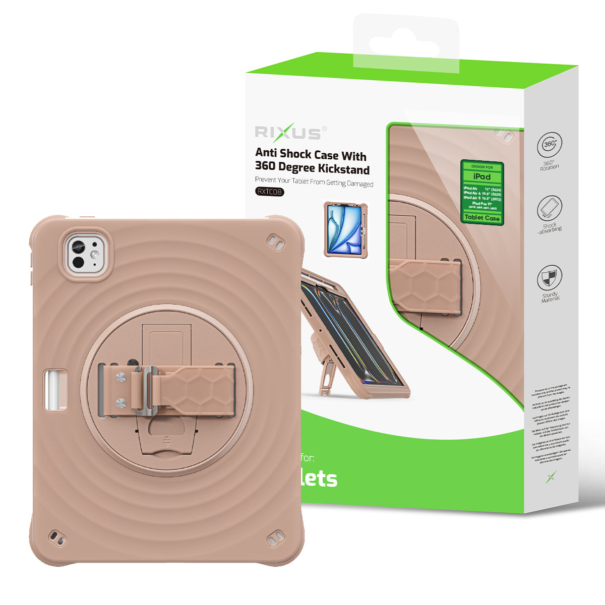 Rixus RXTC08 Anti Shock Case For Apple iPad Air 11 inch (2024), Air 4 10.9 inch (2020), Air 5 10.9 inch (2022), Pro 11 inch (2018, 2020, 2021, 2022) Latte