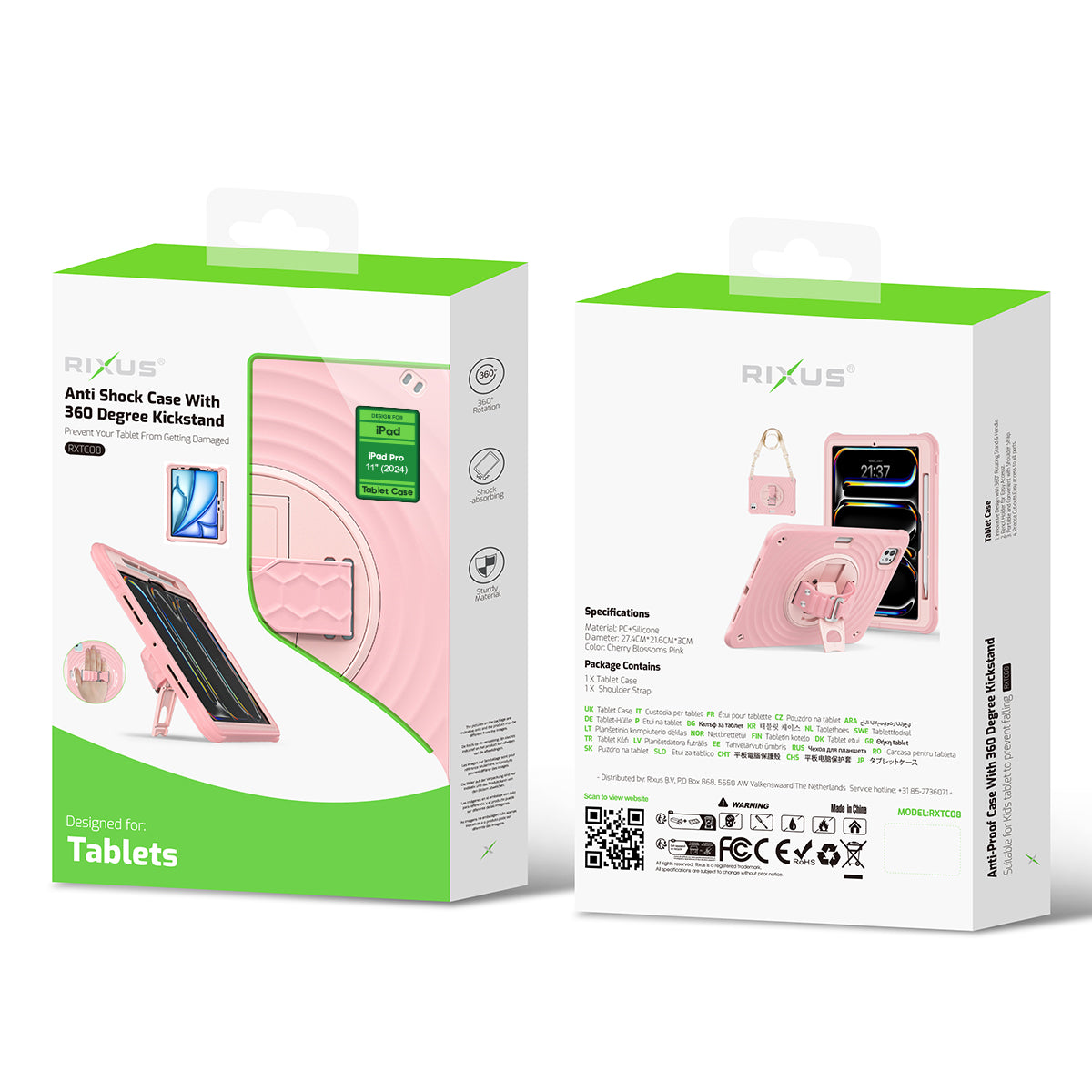 Rixus RXTC08 Anti Shock Case For Apple iPad Pro 11 inch (2024) Cherry Blossoms Pink