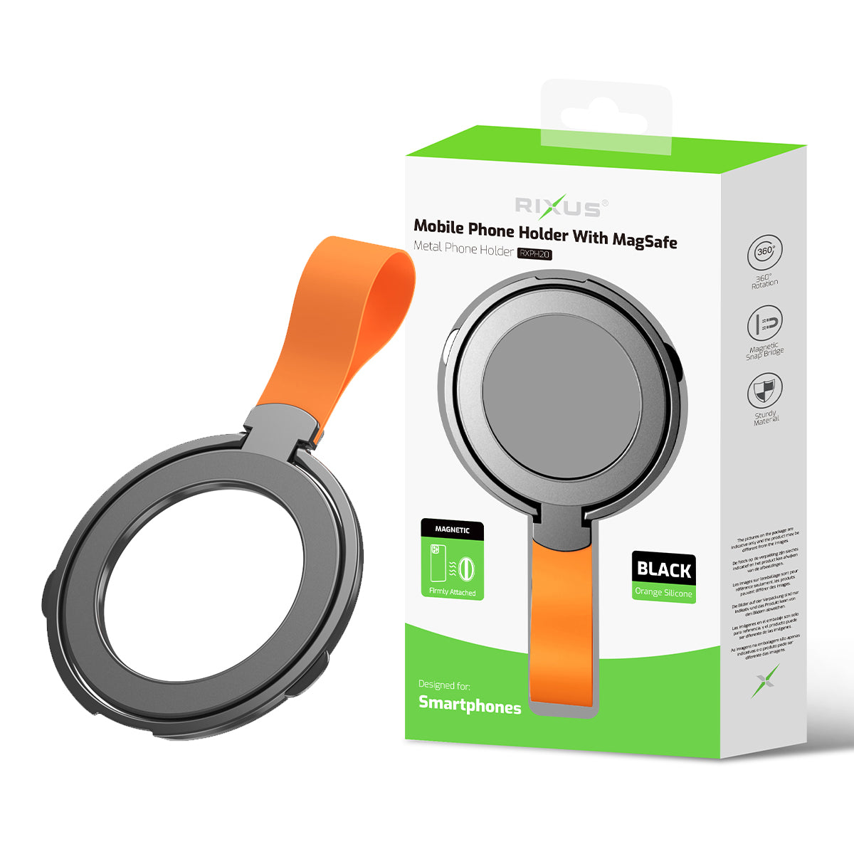 Rixus RXPH20BO Mobile Phone Holder With MagSafe Black And Orange