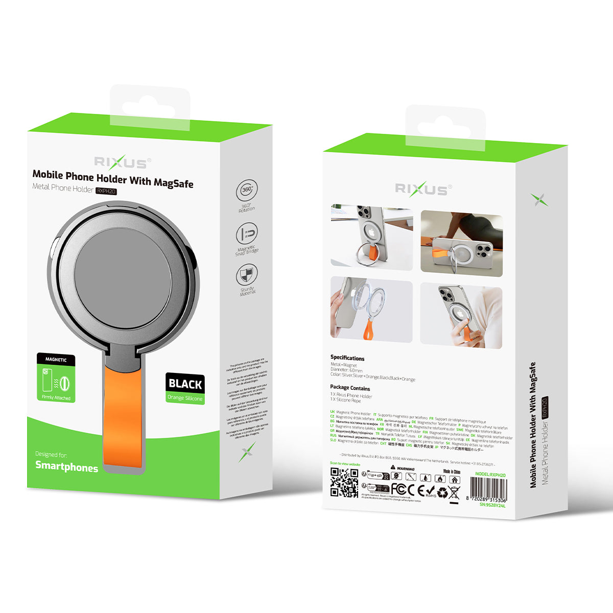 Rixus RXPH20BO Mobile Phone Holder With MagSafe Black And Orange