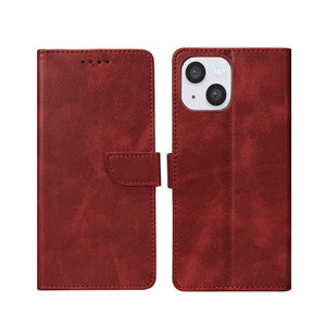 Rixus Bookcase For Apple iPhone 14 Dark Red