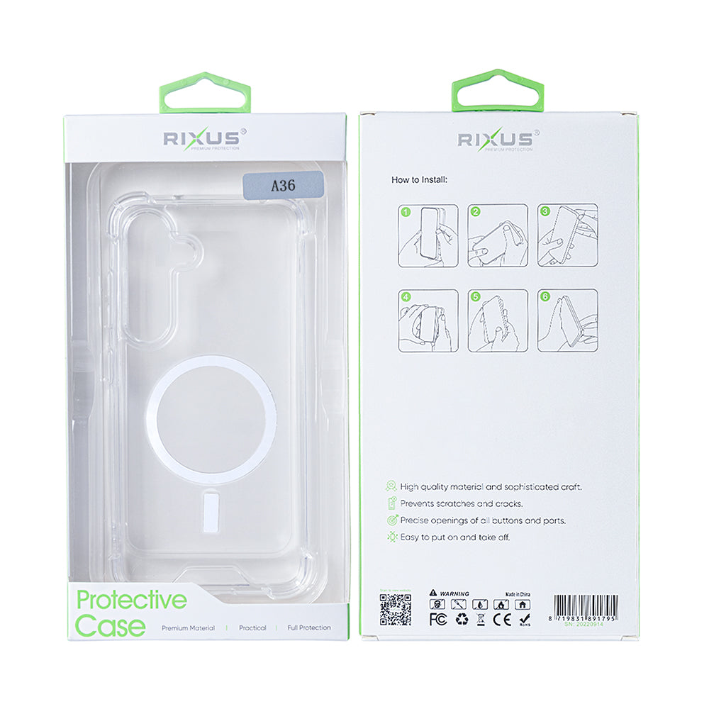 Rixus Anti-Burst Case With MagSafe For Samsung Galaxy A36 Transparent