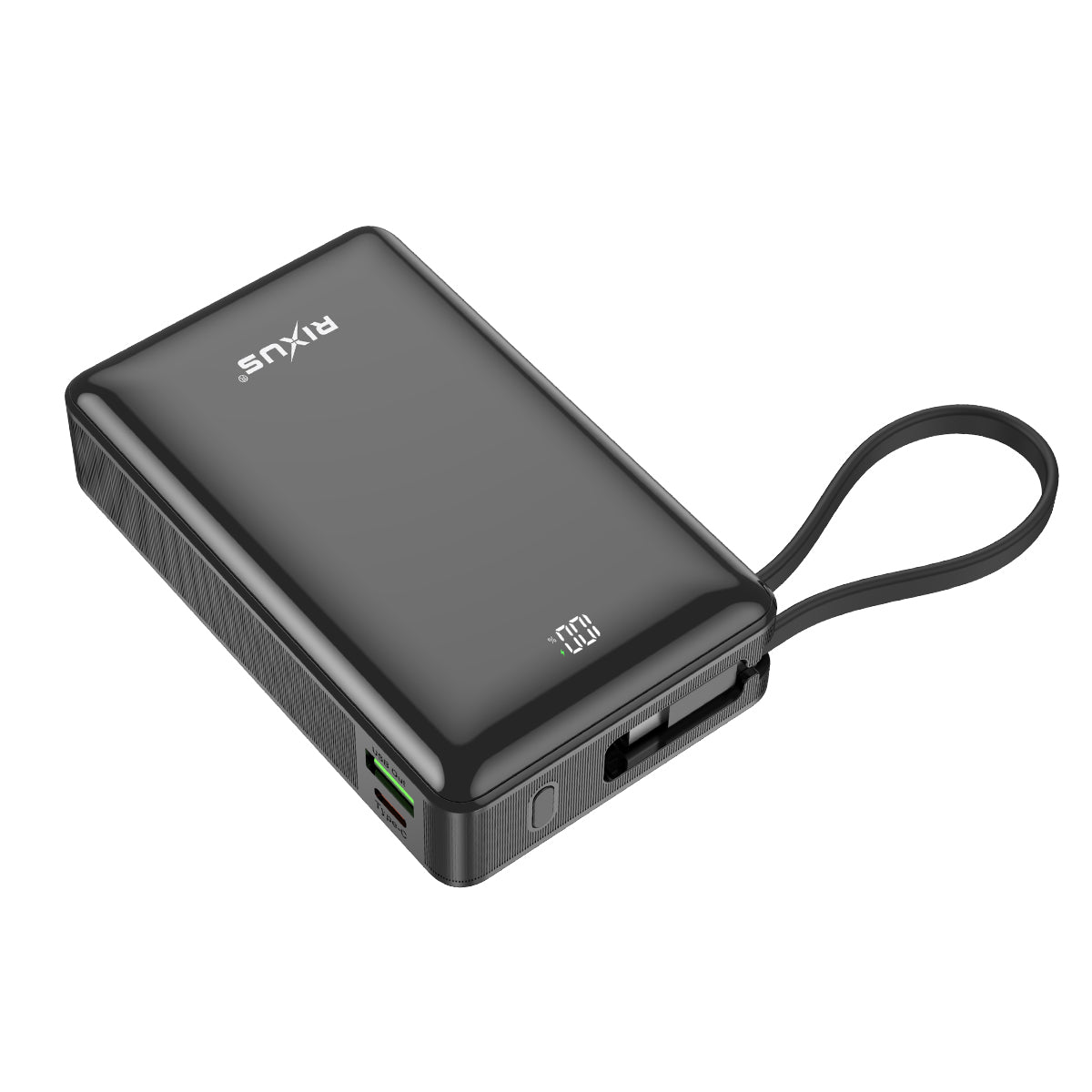 Rixus RXPB02B Digital Display Powerbank 20.000mAh With USB-C Cable Built-in Black