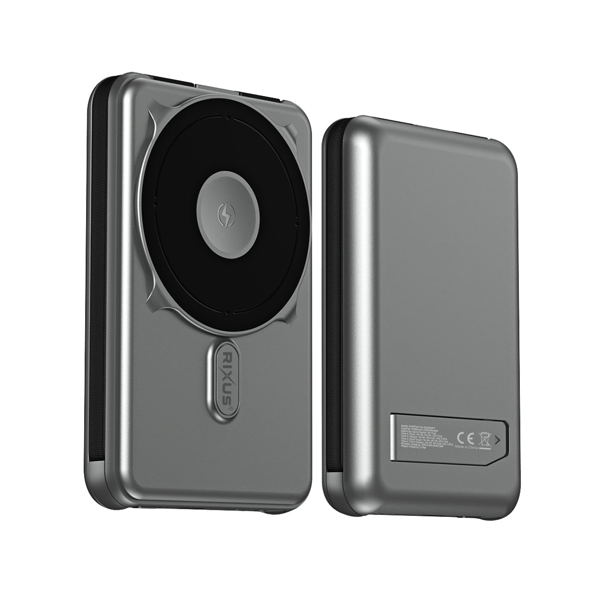 Rixus RXPB76B MagSafe Powerbank 10.000mAh With Built-in Cable Gray