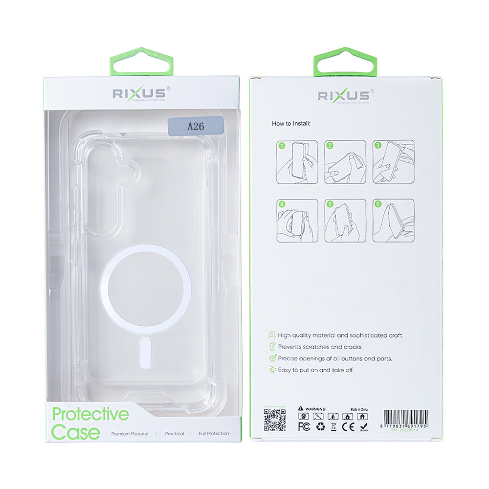 Rixus Anti-Burst Case With MagSafe Compatible For Samsung Galaxy A26, A17 Transparent