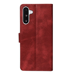 Rixus Bookcase For Samsung Galaxy A26, A17 Dark Red