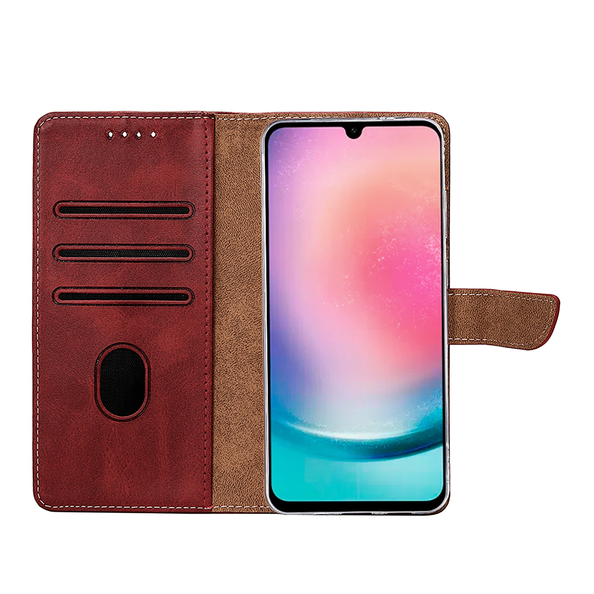 Rixus Bookcase For Samsung Galaxy A26, A17 Dark Red