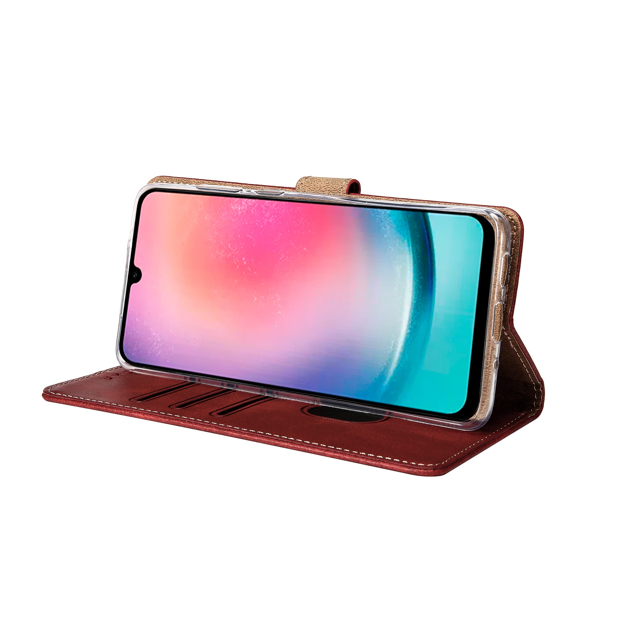 Rixus Bookcase For Samsung Galaxy A26, A17 Dark Red