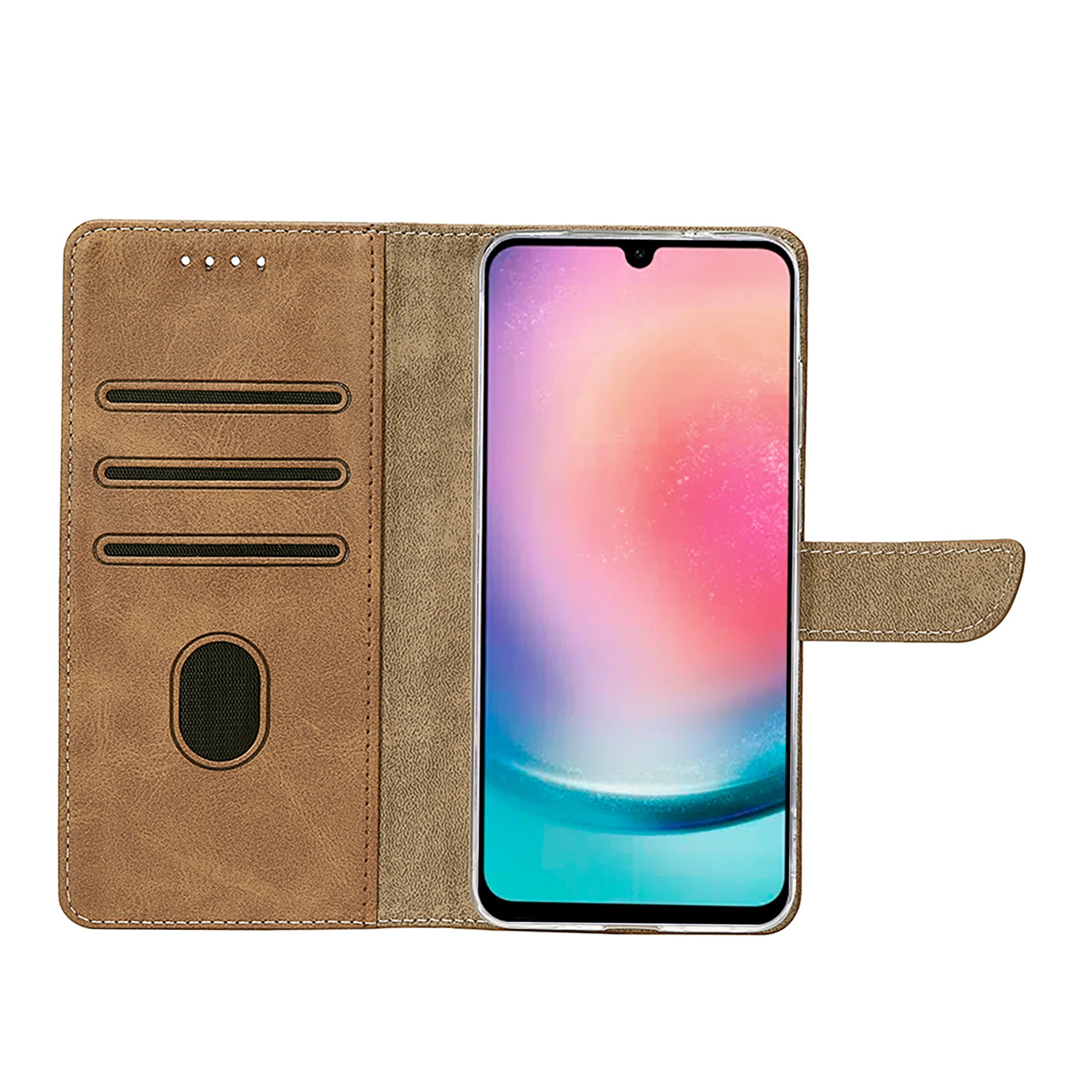 Rixus Bookcase For Samsung Galaxy A26, A17 Light Brown