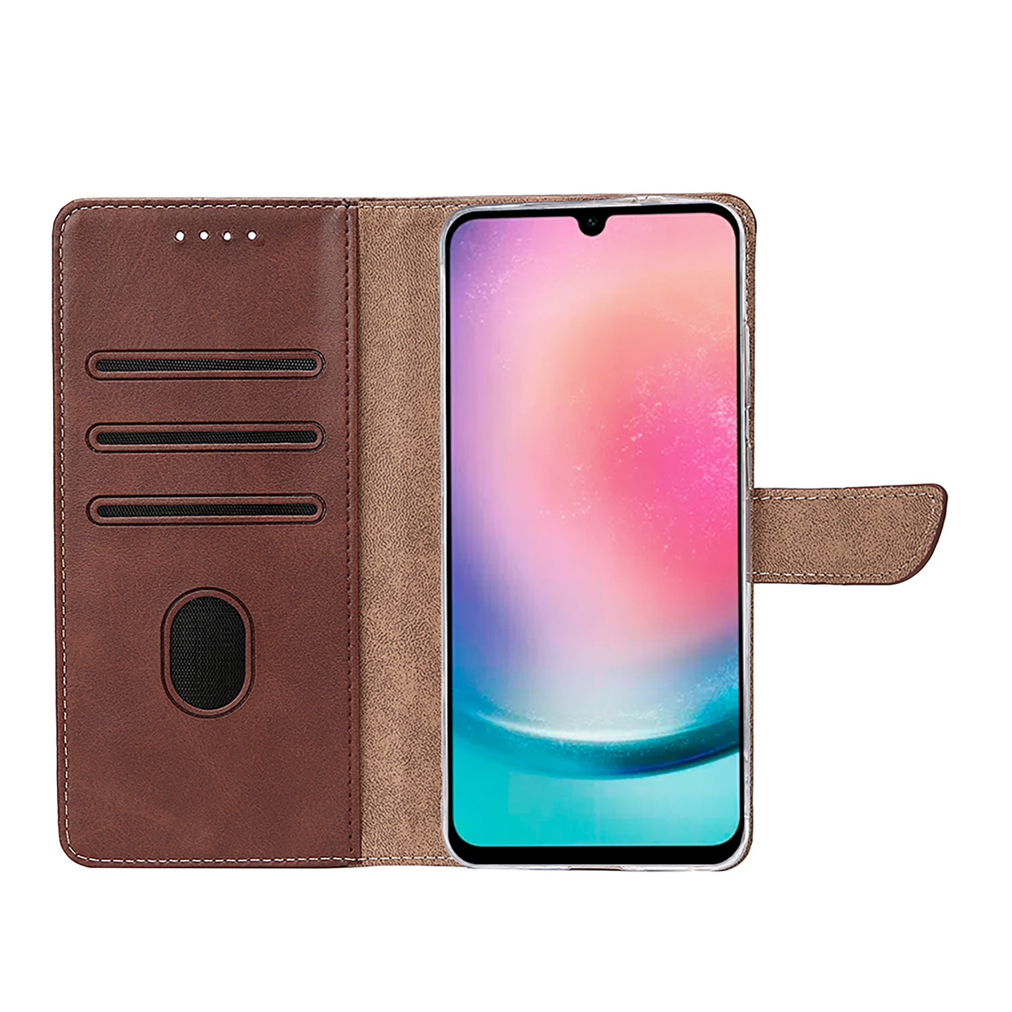 Rixus Bookcase For Samsung Galaxy A26, A17 Brown