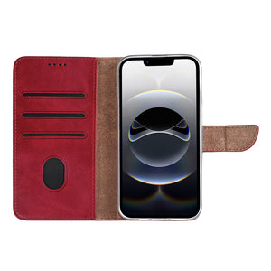 Rixus Bookcase For Apple iPhone 16e, 17e Dark Red
