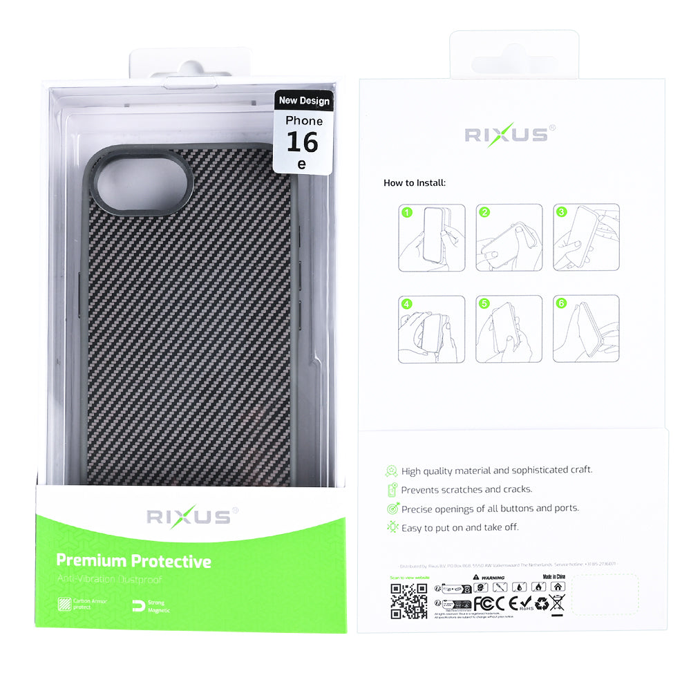 Rixus Mag Carbon With MagSafe For Apple iPhone 16e Titanium Grey