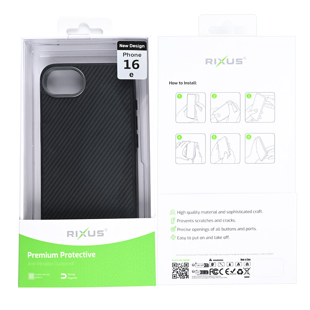 Rixus Mag Carbon With MagSafe For Apple iPhone 16e Titanium Black