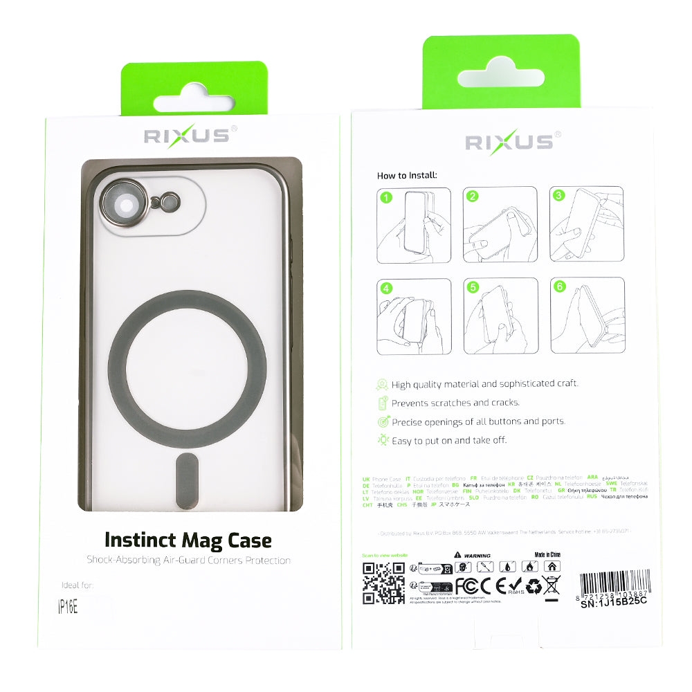 Rixus Instinct Mag Case For Apple iPhone 16e Titanium Grey