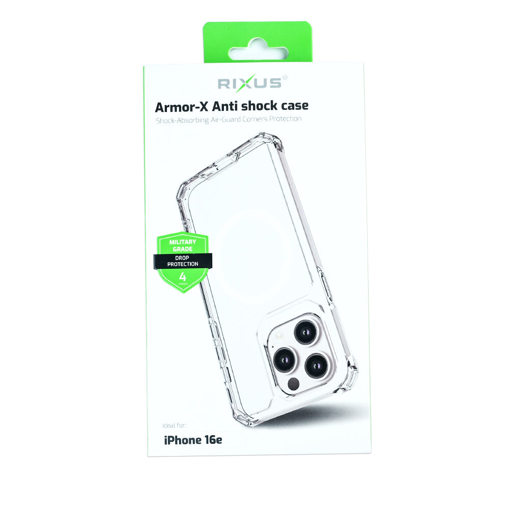 Rixus Armor-X Anti Shock Case With MagSafe For Apple iPhone 16e Transparent