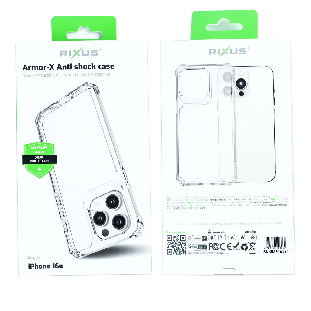Rixus Armor-X Anti Shock Case With MagSafe For Apple iPhone 16e Transparent