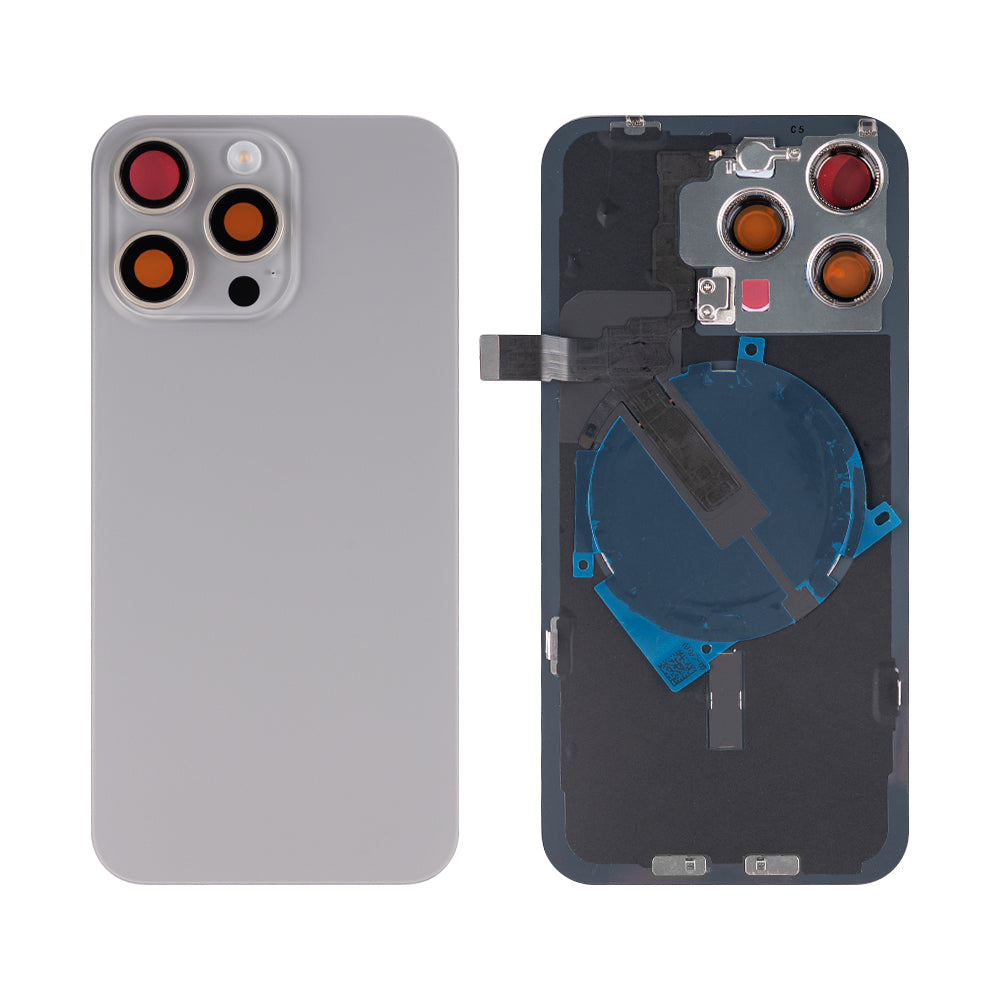 For Apple iPhone 15 Pro Max Back Glass With NFC, Enlarged Camera Frame Natural Titanium Compatible