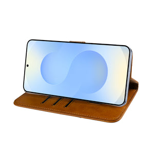 Rixus Bookcase For Samsung Galaxy S25 Edge Light Brown