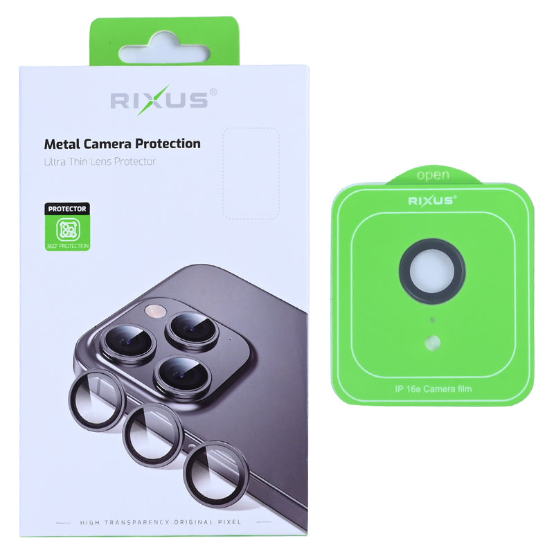 Rixus Metal Shield Camera Tempered Glass For Apple iPhone 16e Black
