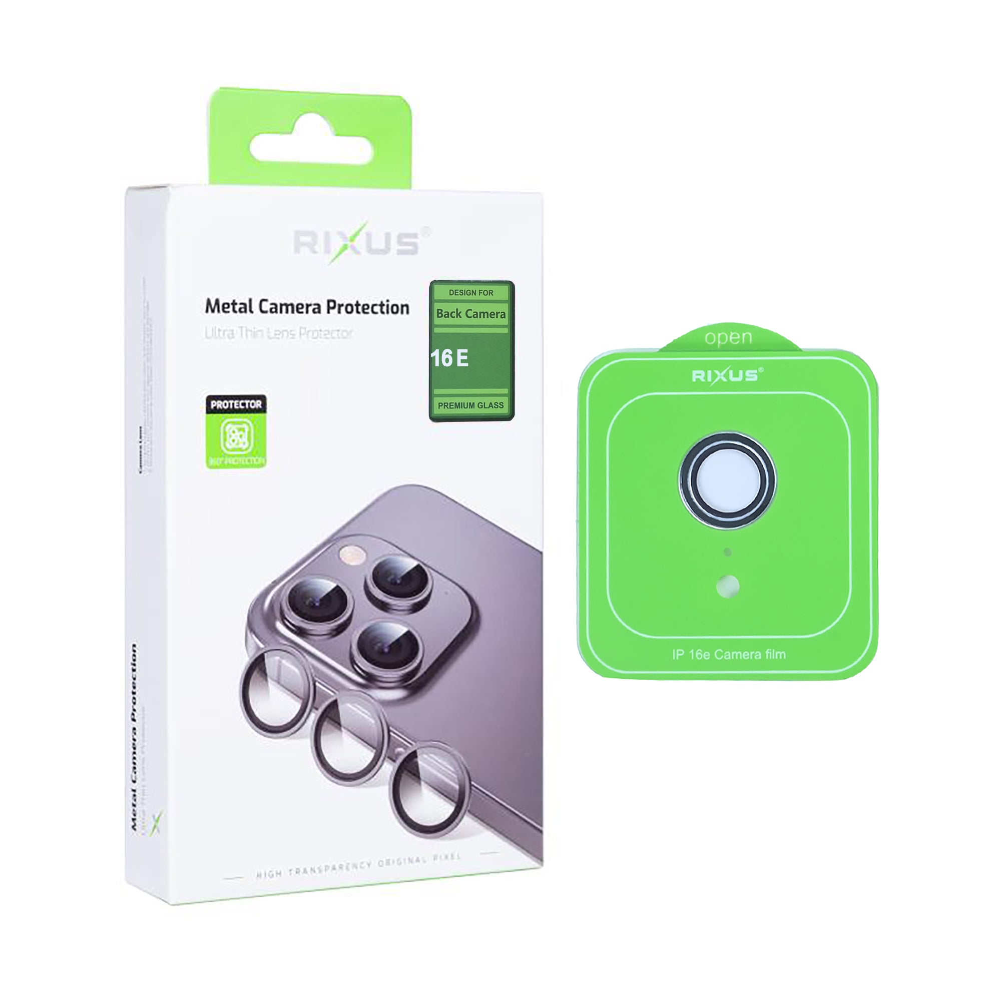 Rixus Metal Shield Camera Tempered Glass For Apple iPhone 16e Silver