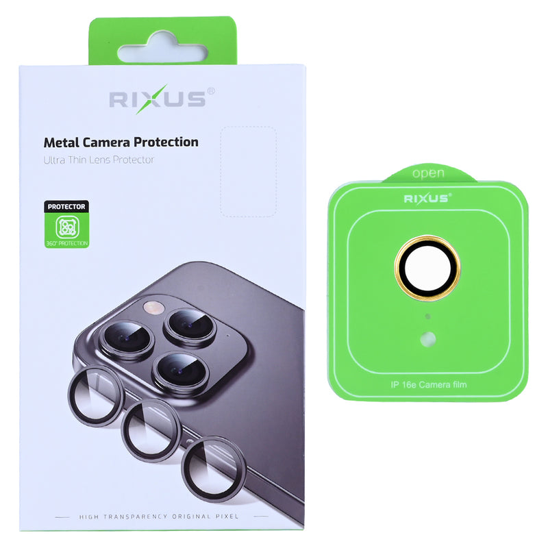 Rixus Metal Shield Camera Tempered Glass For Apple iPhone 16e Gold