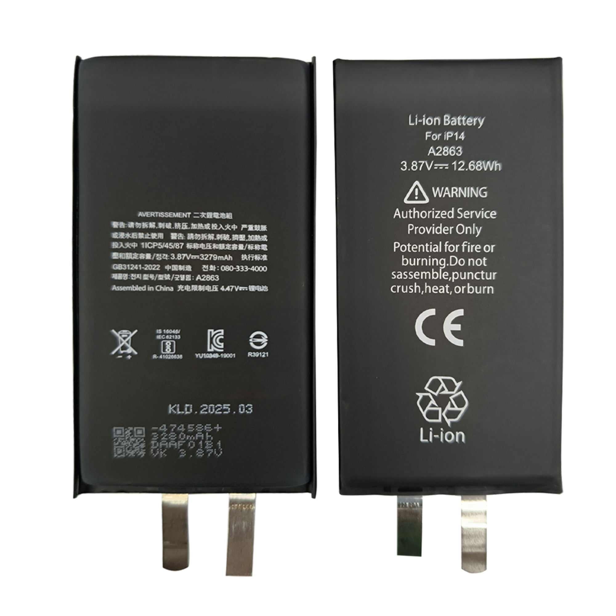 For iPhone 14 Battery (Spot Welding Required) 3279mAh No BMS / IC