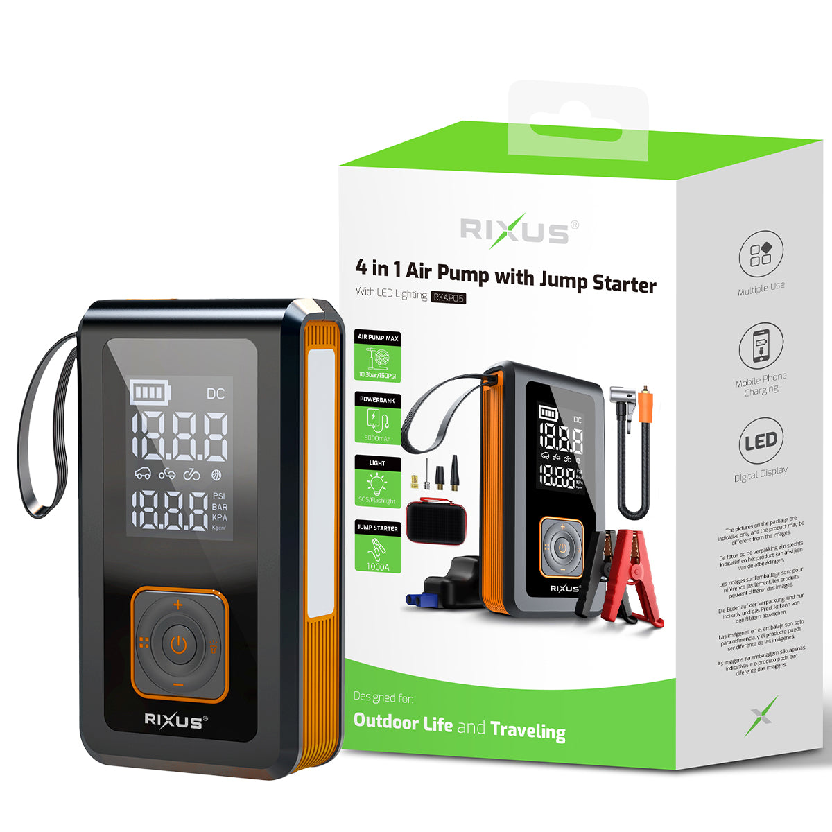 Rixus RXAP05 4 in 1 Air Pump With Jump Starter Black