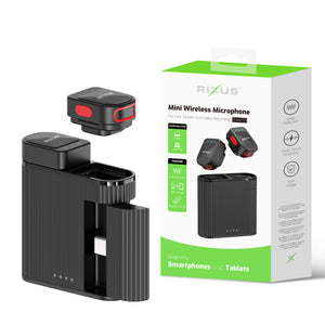 Rixus RXMIC03 Mini Wireless Microphone For Live Stream And Video Recording Black