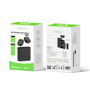Rixus RXMIC03 Mini Wireless Microphone For Live Stream And Video Recording Black