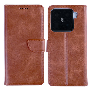 Rixus Bookcase For Xiaomi 15 Pro Brown