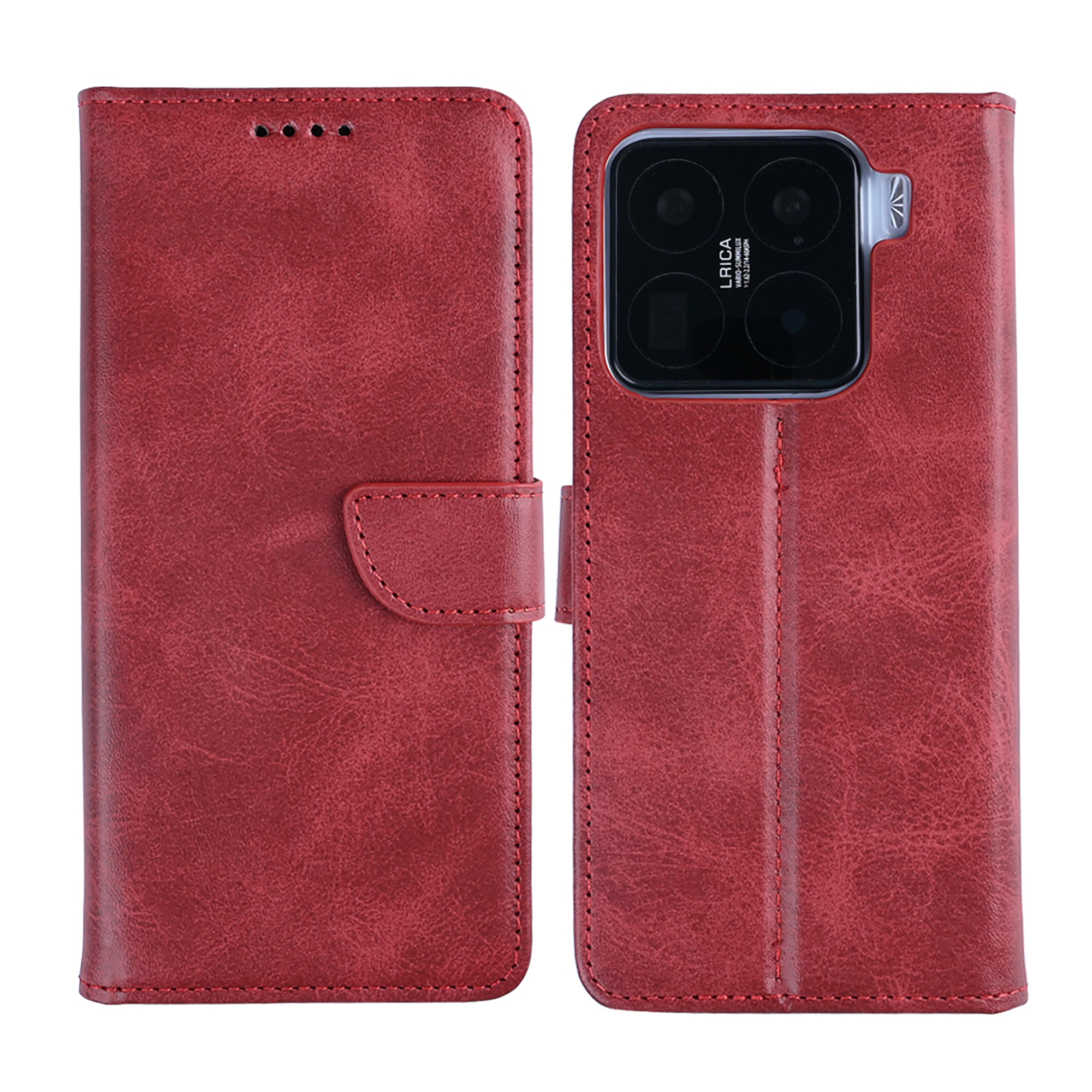Rixus Bookcase For Xiaomi 15 Pro Dark Red
