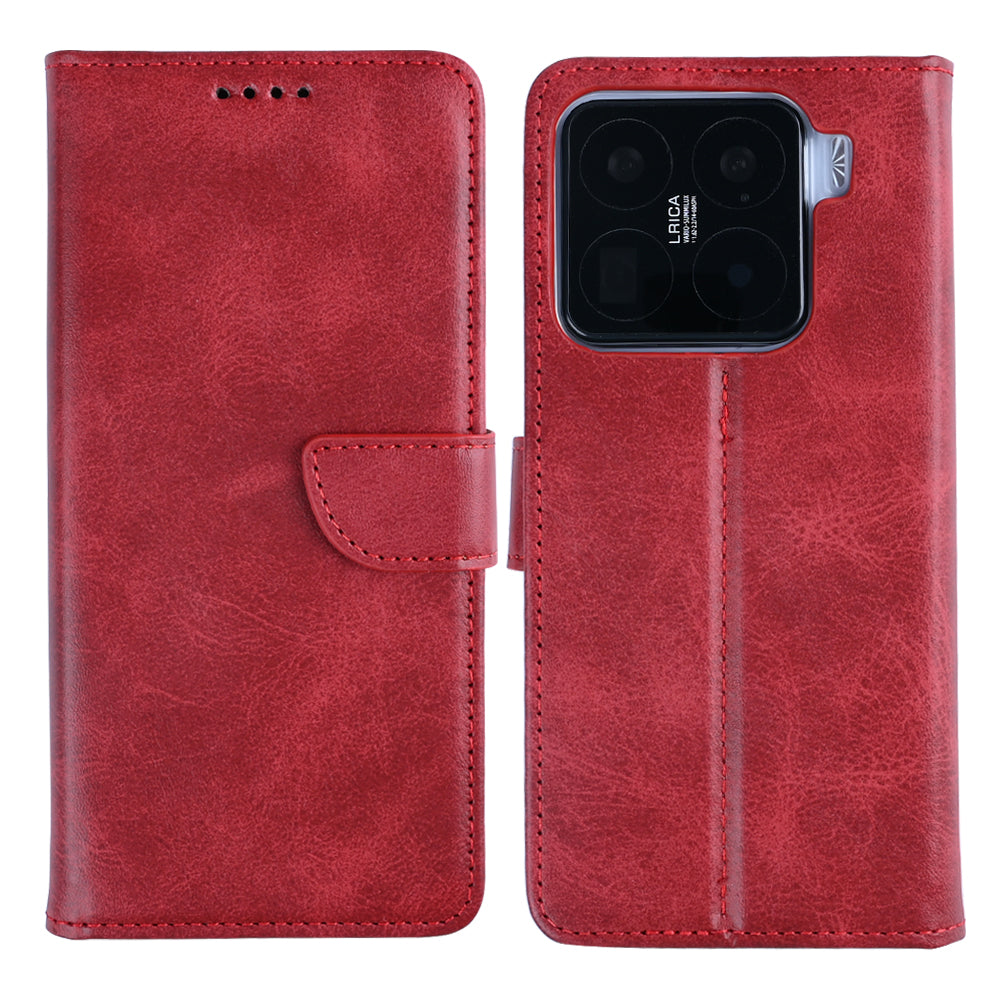 Rixus Bookcase For Xiaomi 15 Pro Dark Red