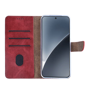 Rixus Bookcase For Xiaomi 15 Pro Dark Red