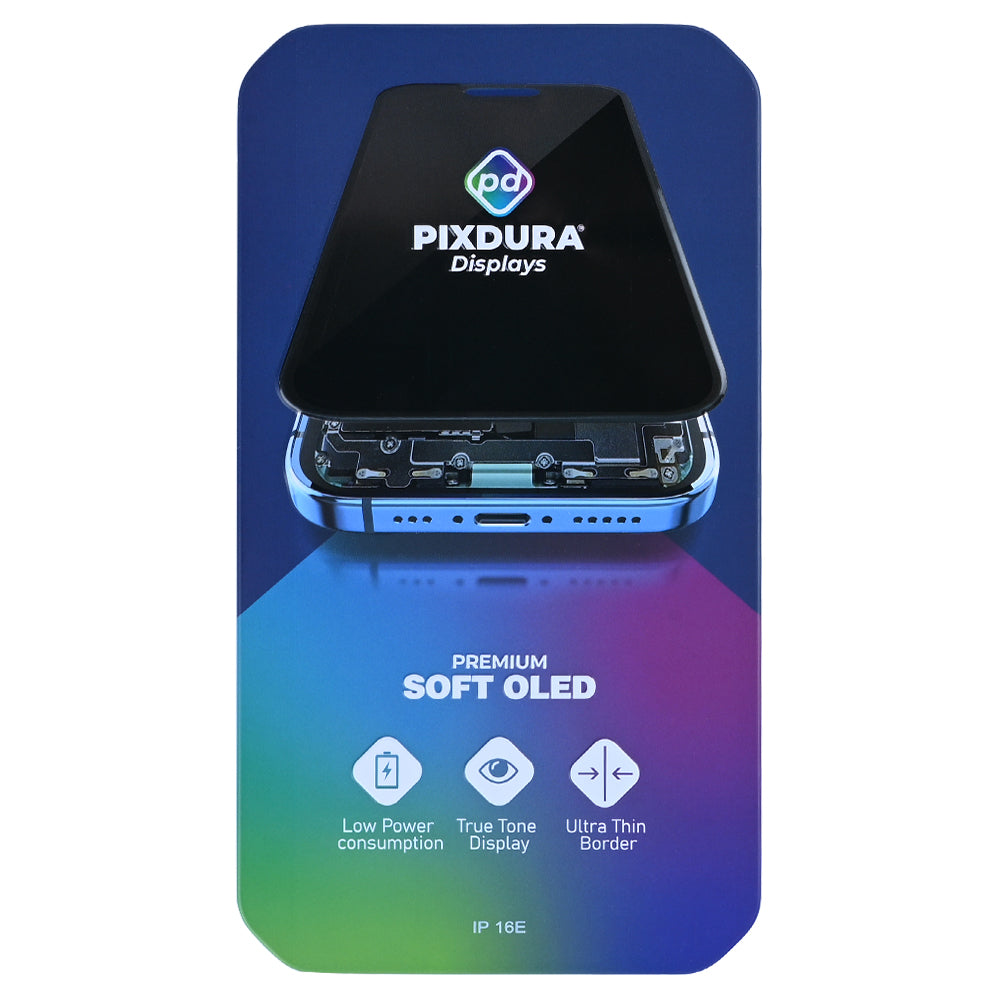 PIXDURA For Apple iPhone 16e Display And Digitizer Soft-OLED Premium (IC Removable) (90Hz)