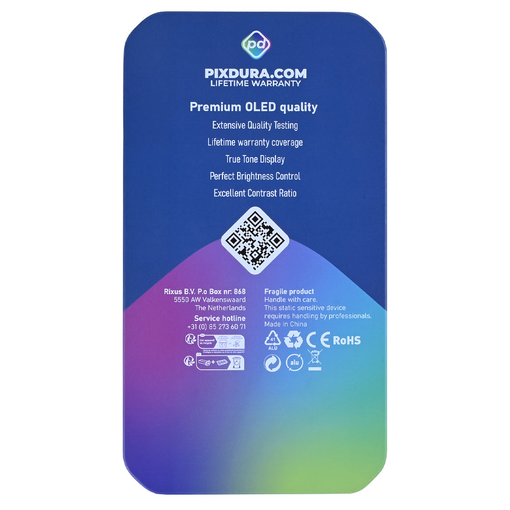 PIXDURA For Apple iPhone 16e Display And Digitizer Soft-OLED Premium (IC Removable) (90Hz)