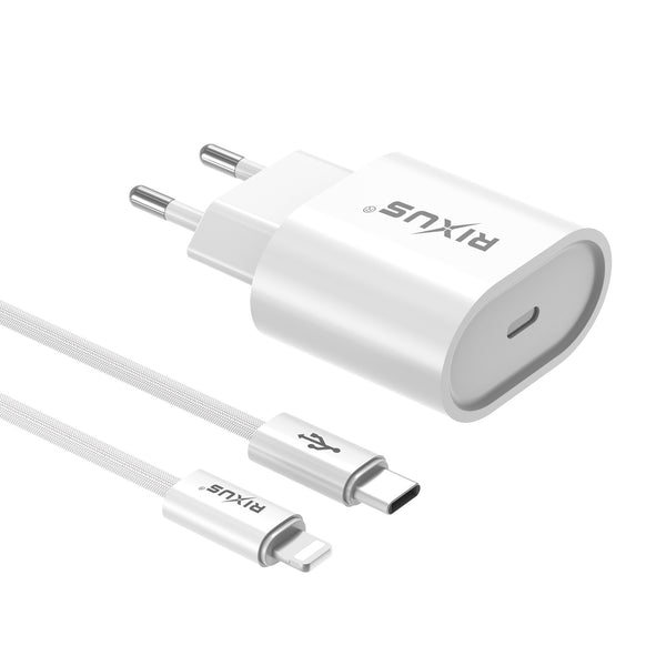 Rixus RXHC30L Fast Charger USB-C To Lightning Connector Cable 1.8m 30W White