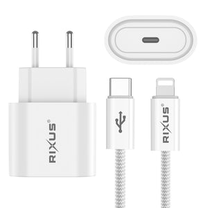 Rixus RXHC30L Fast Charger USB-C To Lightning Cable 1.8m 30W White