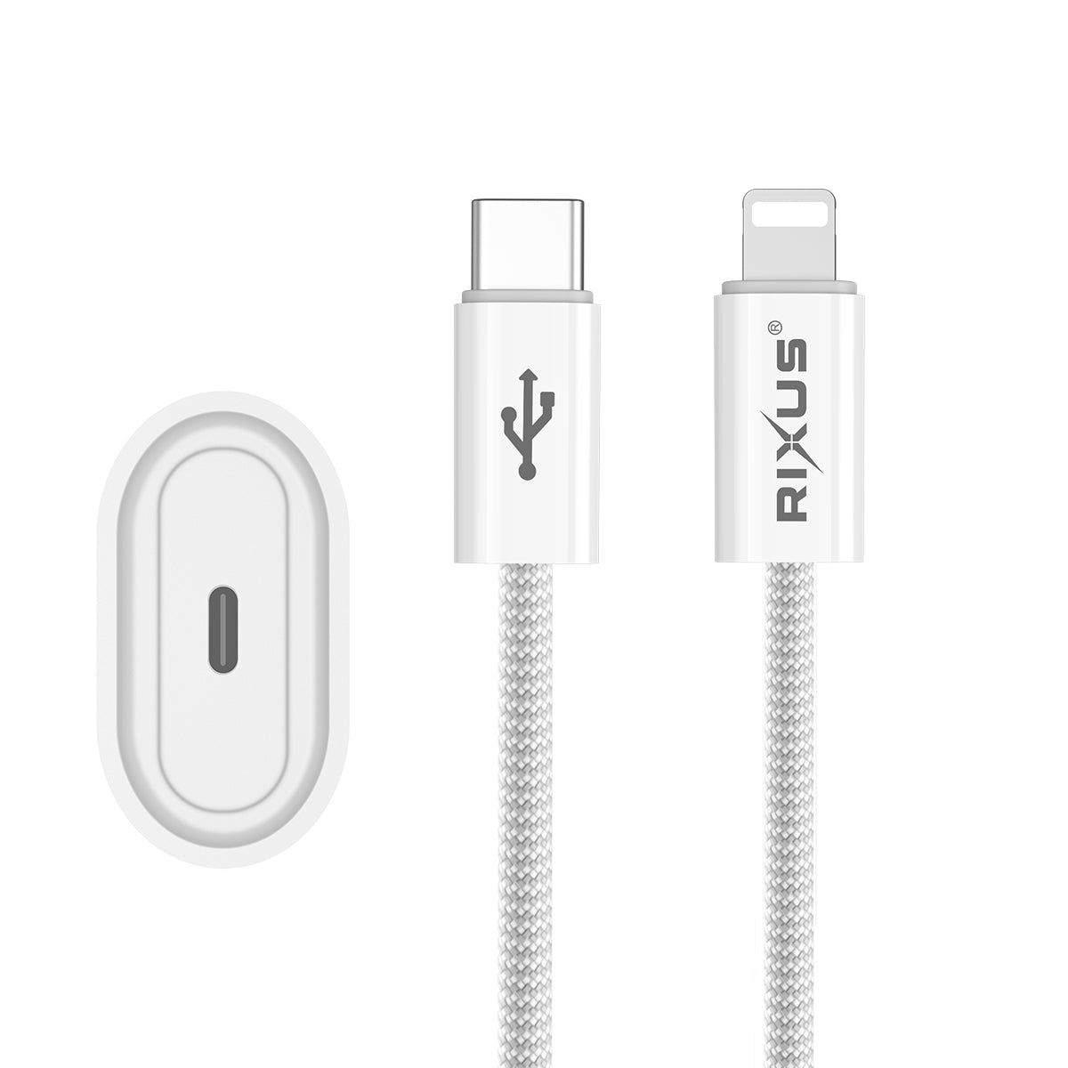 Rixus RXHC30L Fast Charger USB-C To Lightning Cable 1.8m 30W White
