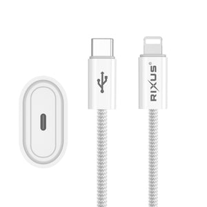 Rixus RXHC30L Fast Charger USB-C To Lightning Cable 1.8m 30W White