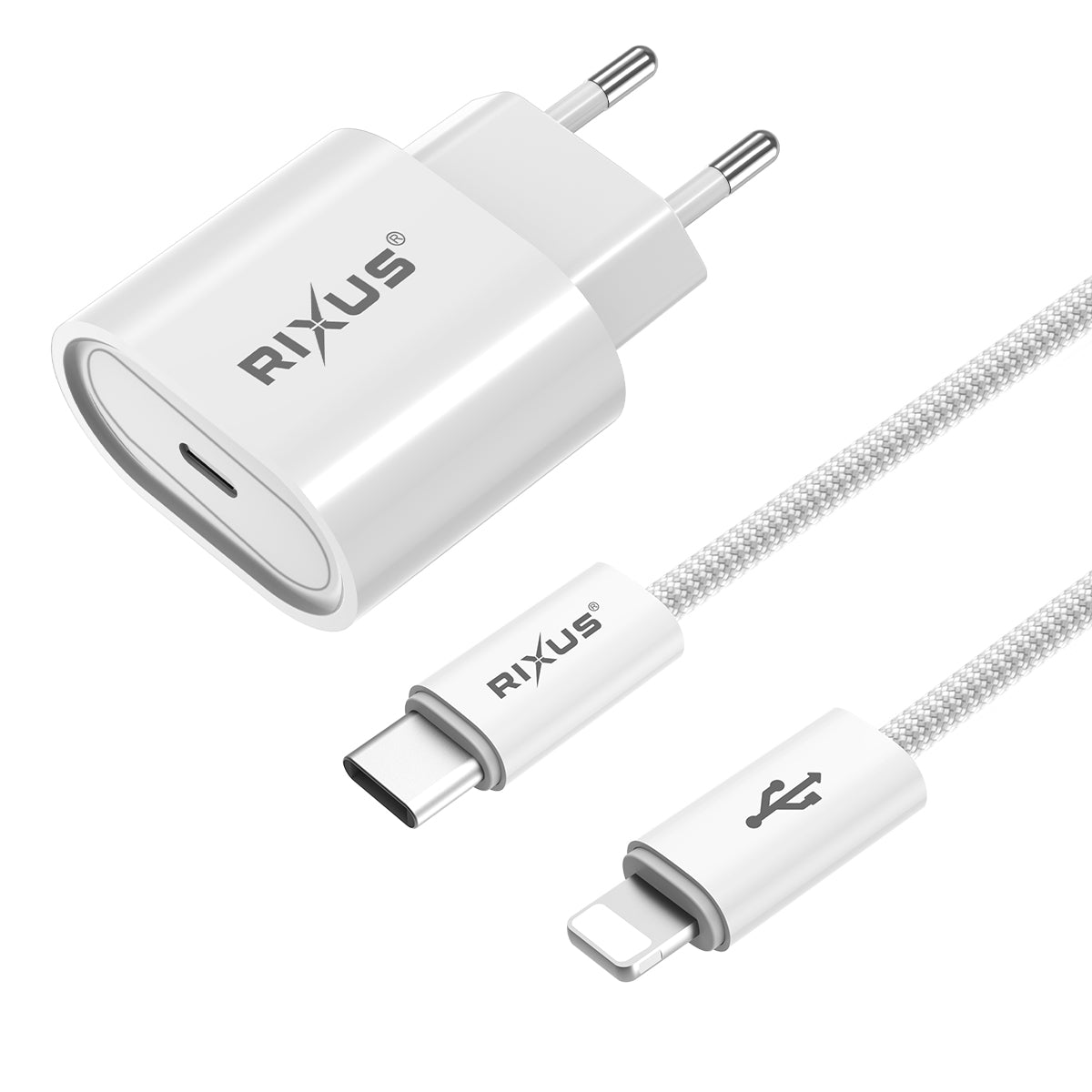 Rixus RXHC30L Fast Charger USB-C To Lightning Cable 1.8m 30W White