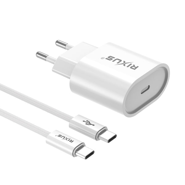 Rixus RXHC20C Fast Charger USB-C To USB-C Cable 1.8m 20W White